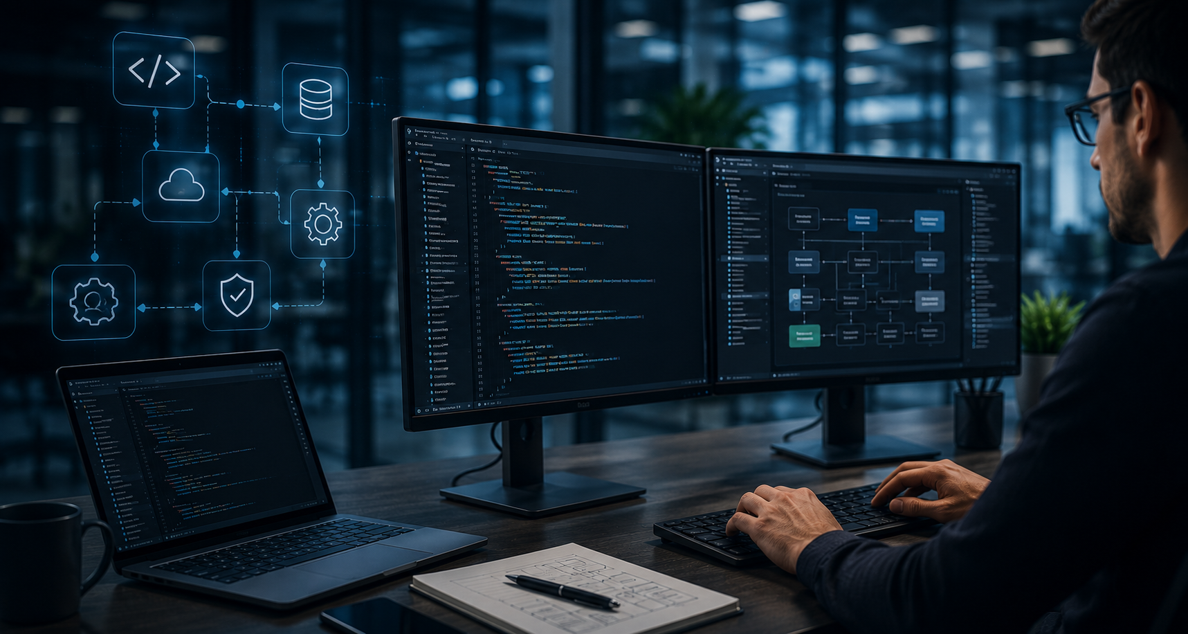 Desarrollamos plataformas empresariales a medida, end-to-end. SuiteCRM, APIs REST y microservicios con PHP, React y Python.