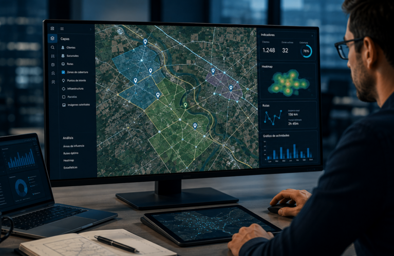 Visualización geoespacial, sensores remotos, monitoreo satelital y análisis de datos en el mapa. Inteligencia sobre el terreno.